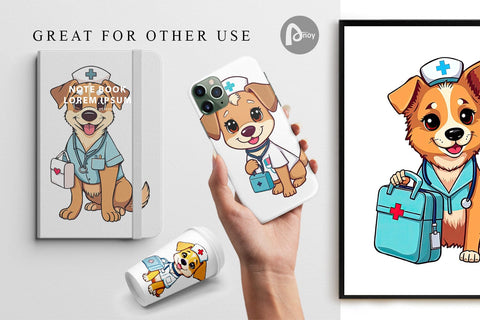 Digital Paper Nurse Dog Digital Pattern artnoy 