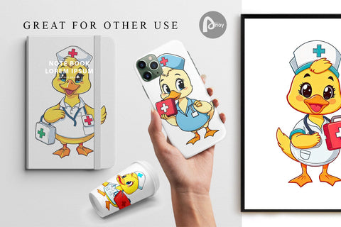 Digital Paper Nurse Duck Digital Pattern artnoy 