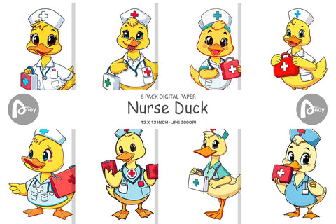 Digital Paper Nurse Duck Digital Pattern artnoy 