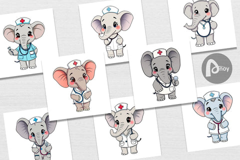 Digital Paper Nurse Elephant Digital Pattern artnoy 