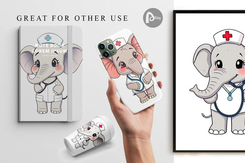 Digital Paper Nurse Elephant Digital Pattern artnoy 