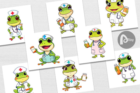 Digital Paper Nurse Frog Digital Pattern artnoy 