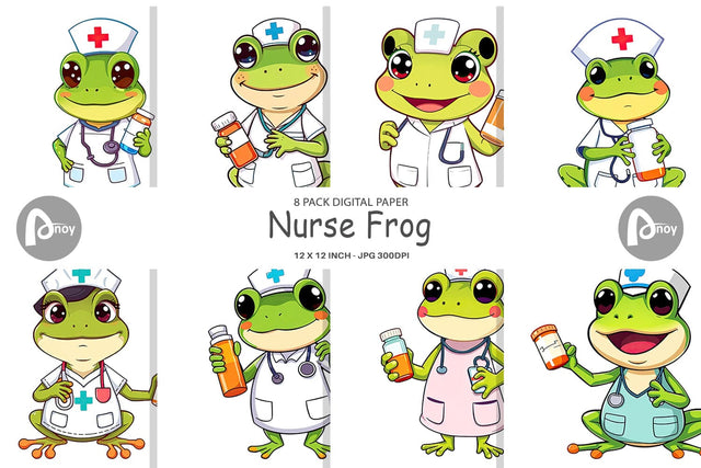 Digital Paper Nurse Frog Digital Pattern artnoy 