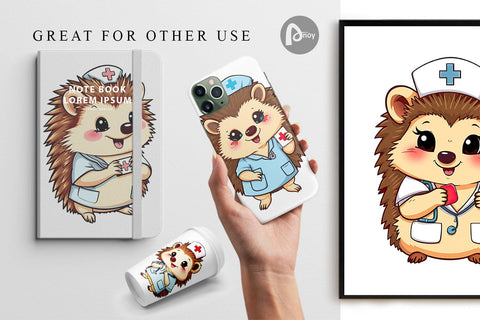 Digital Paper Nurse Hedgehog Digital Pattern artnoy 