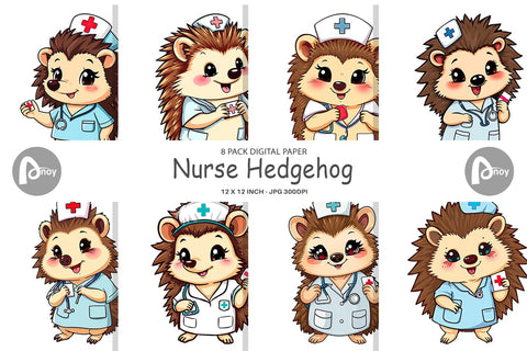 Digital Paper Nurse Hedgehog Digital Pattern artnoy 