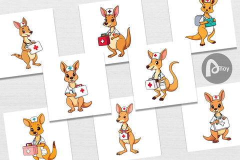 Digital Paper Nurse Kangaroo Digital Pattern artnoy 