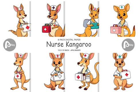 Digital Paper Nurse Kangaroo Digital Pattern artnoy 