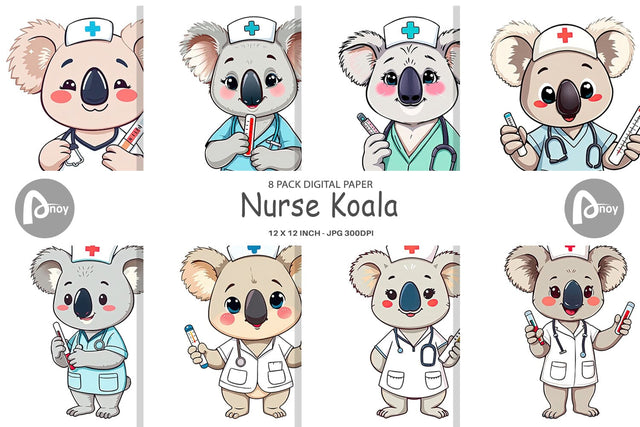 Digital Paper Nurse Koala Digital Pattern artnoy 