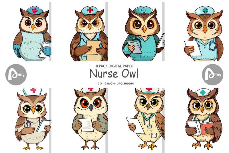 Digital Paper Nurse Owl Digital Pattern artnoy 
