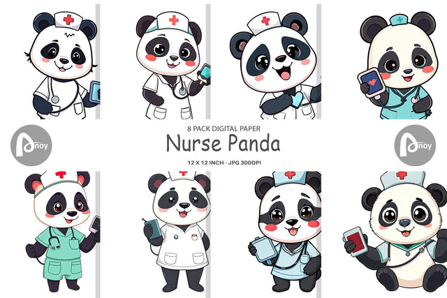 Digital Paper Nurse Panda Digital Pattern artnoy 