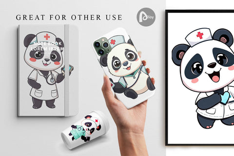 Digital Paper Nurse Panda Digital Pattern artnoy 