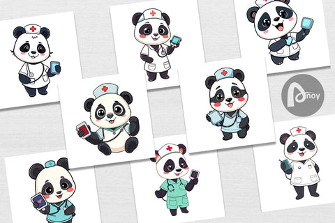 Digital Paper Nurse Panda Digital Pattern artnoy 