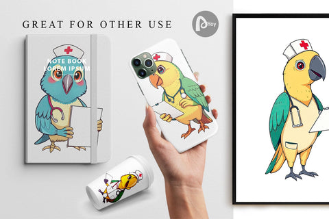 Digital Paper Nurse Parrot Digital Pattern artnoy 