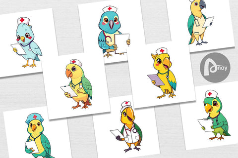 Digital Paper Nurse Parrot Digital Pattern artnoy 