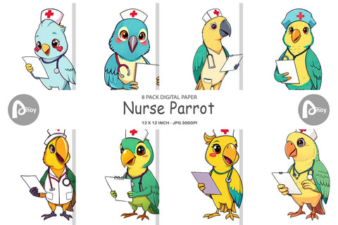 Digital Paper Nurse Parrot Digital Pattern artnoy 