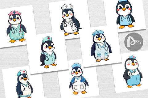 Digital Paper Nurse Penguin Digital Pattern artnoy 