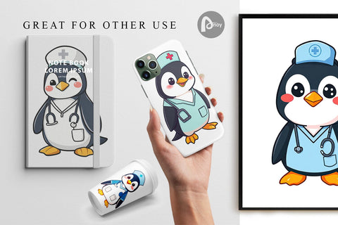 Digital Paper Nurse Penguin Digital Pattern artnoy 