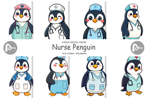 Digital Paper Nurse Penguin Digital Pattern artnoy 