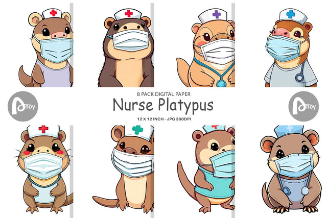 Digital Paper Nurse Platypus Digital Pattern artnoy 