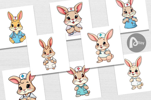 Digital Paper Nurse Rabbit Digital Pattern artnoy 