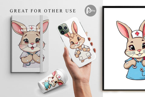Digital Paper Nurse Rabbit Digital Pattern artnoy 
