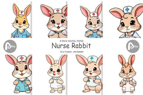 Digital Paper Nurse Rabbit Digital Pattern artnoy 