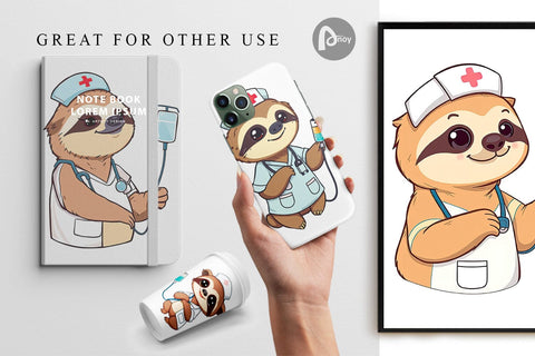 Digital Paper Nurse Sloth Digital Pattern artnoy 