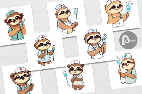 Digital Paper Nurse Sloth Digital Pattern artnoy 