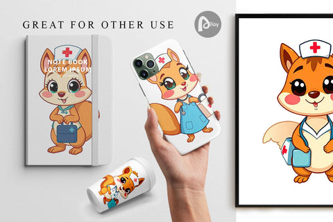 Digital Paper Nurse Squirrel Digital Pattern artnoy 