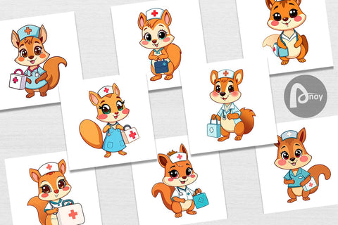 Digital Paper Nurse Squirrel Digital Pattern artnoy 