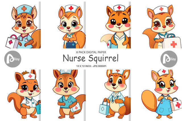 Digital Paper Nurse Squirrel Digital Pattern artnoy 