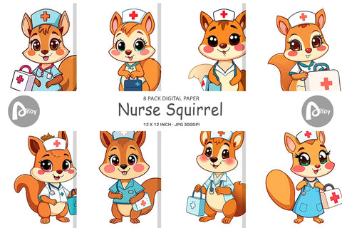 Digital Paper Nurse Squirrel Digital Pattern artnoy 