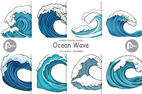 Digital Paper Ocean Wave Digital Pattern artnoy 