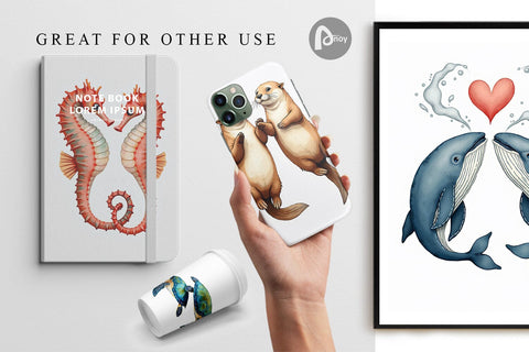 Digital Paper Oceanic Embrace Watercolor Lovers Digital Pattern artnoy 