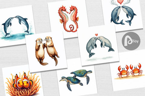 Digital Paper Oceanic Embrace Watercolor Lovers Digital Pattern artnoy 