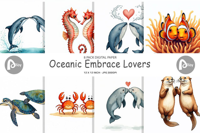 Digital Paper Oceanic Embrace Watercolor Lovers Digital Pattern artnoy 