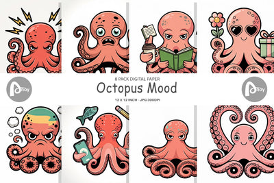 Digital Paper Octopus Mood Digital Pattern artnoy 