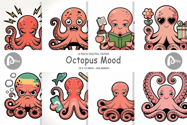 Digital Paper Octopus Mood Digital Pattern artnoy 