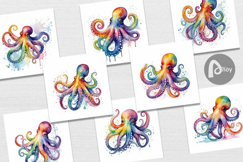 Digital Paper Octopus Watercolor Sublimation artnoy 