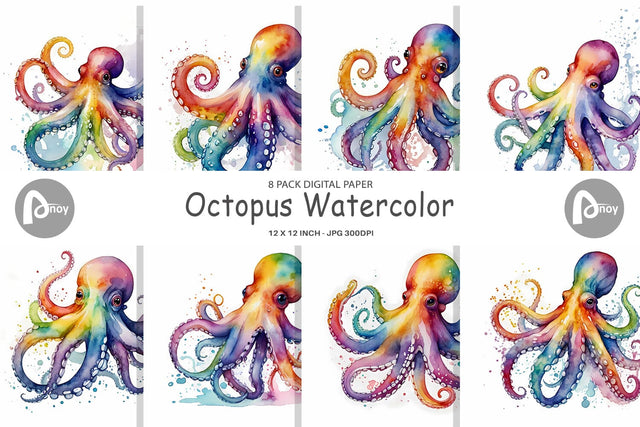 Digital Paper Octopus Watercolor Sublimation artnoy 