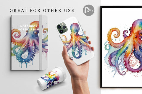 Digital Paper Octopus Watercolor Sublimation artnoy 
