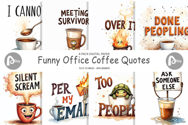Digital Paper Office Coffee Humor Sarcastic Quotes Digital Pattern artnoy 