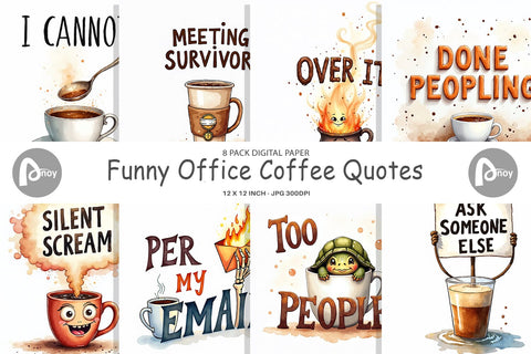 Digital Paper Office Coffee Humor Sarcastic Quotes Digital Pattern artnoy 