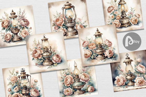 Digital Paper Oil Lamp Digital Pattern artnoy 