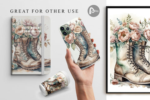 Digital Paper Old Boots Digital Pattern artnoy 