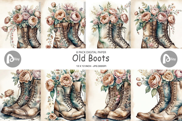 Digital Paper Old Boots Digital Pattern artnoy 