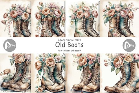 Digital Paper Old Boots Digital Pattern artnoy 