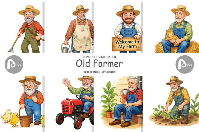 Digital Paper Old Farmer Digital Pattern artnoy 