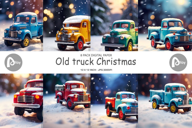 Digital Paper Old truck Christmas Digital Pattern artnoy 