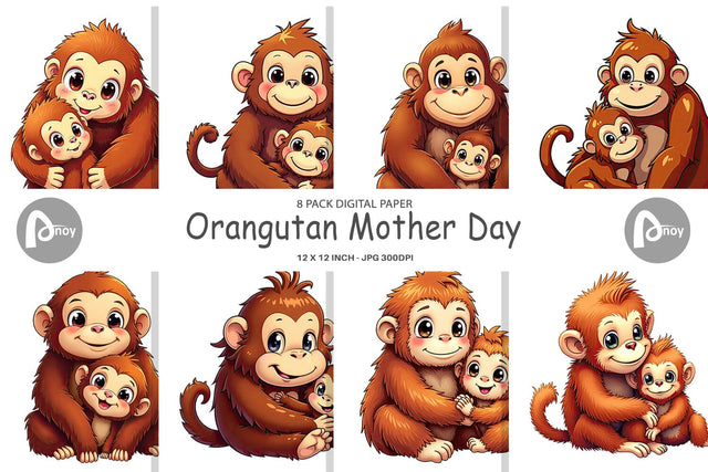 Digital Paper Orangutan Mother's Day Digital Pattern artnoy 